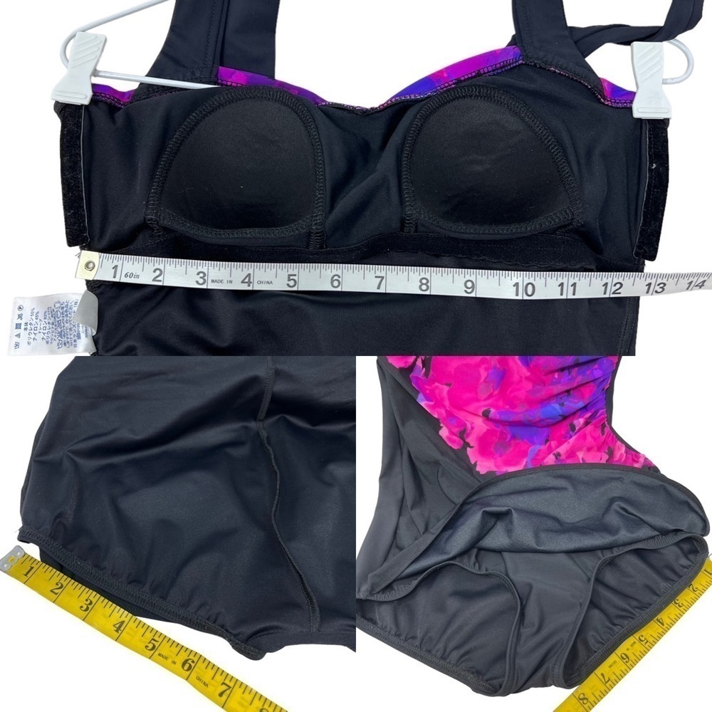 Lands' End Women's Black Pink Purple Floral Print One Piece Athletic Swimsuit 6 - Picture 10 of 15